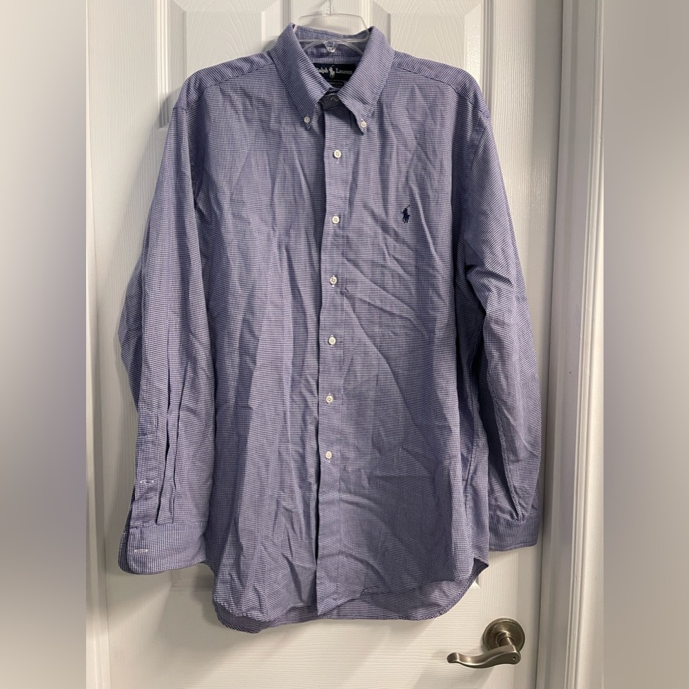 Ralph Lauren Yarmouth 100% Cotton navy and white check shirt 16 34/35
